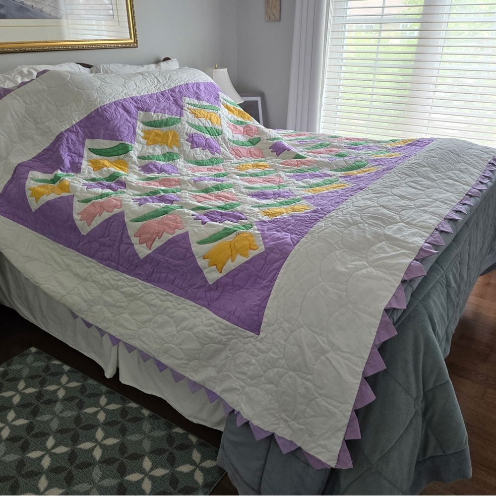 Lavender and White Quilted Bedspread